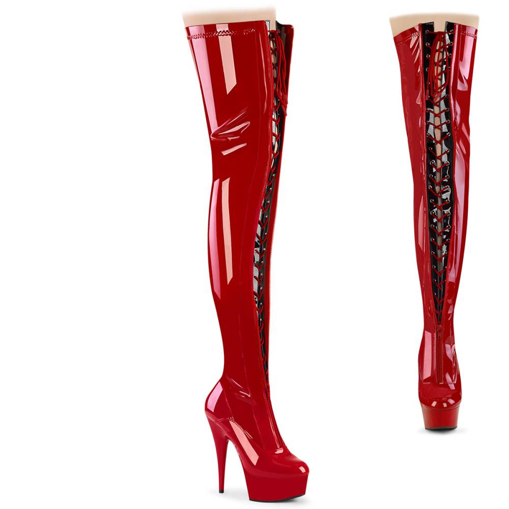 Pleaser - DELIGHT3027 Platform overknee Boots - Red